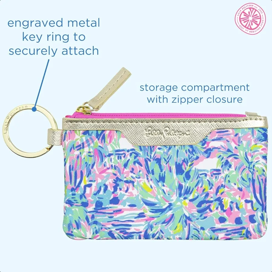 Ausweishalter-Geldbörse, blaues Schlüsselanhänger-Geldbörse mit Reißverschluss, niedliches Karten- und Ausweishülle für Damen, Cabana-Cocktail