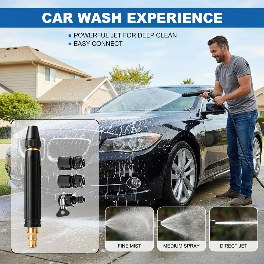 High-Pressure Adjustable Car Wash Spray Nozzle Heavy Duty Metal Garden Hose Sprayer Anti-Leak Design for Car Washing Cleaning