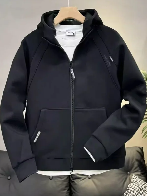 

Новинка 2025 года, мужской однотонный простой открытый кардиган с капюшоном, толстовка, свободное повседневное пальто-джат, весна-осень, молодежный модный полиэстер