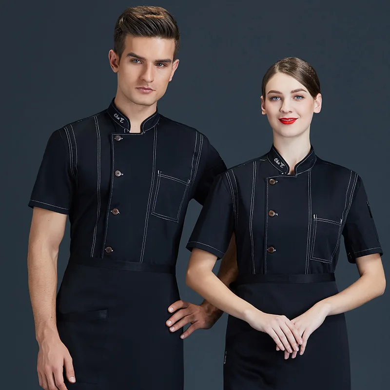 Hotel Chef Overalls Long Restaurant Ding Room Kitchen and Canteen Work Wear Cake Baking Piping Master Short Sleeve Men an