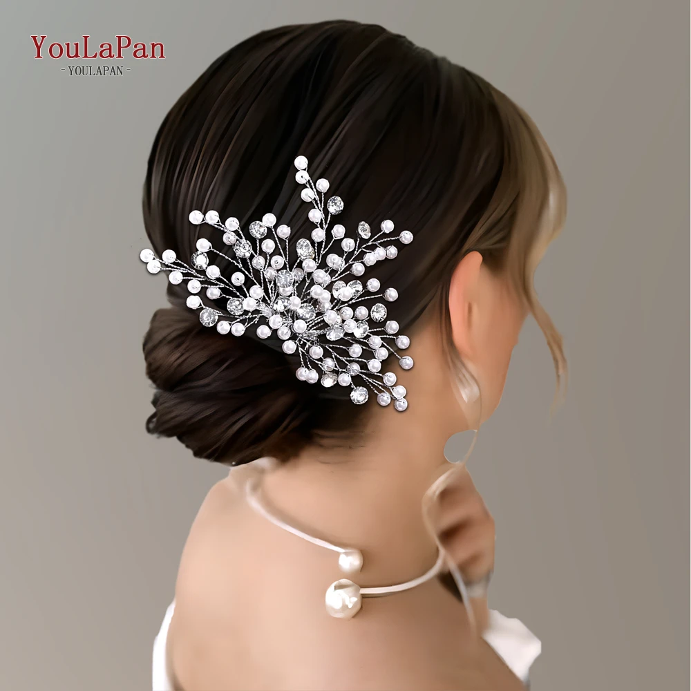 Youlapan cor prata pérola strass pente de cabelo bandana casamento pente lateral acessórios para o cabelo noiva tiara jóias de cabelo hp797