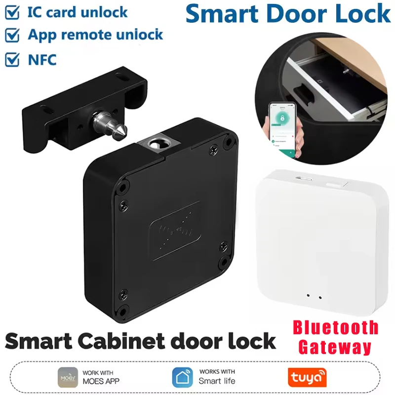 Tuya Bluetooth Smart Cabinet Door Lock,App Remote Control Monitoring,Keyless IC Card Unlock Door Locker Furniture Drawer Lock