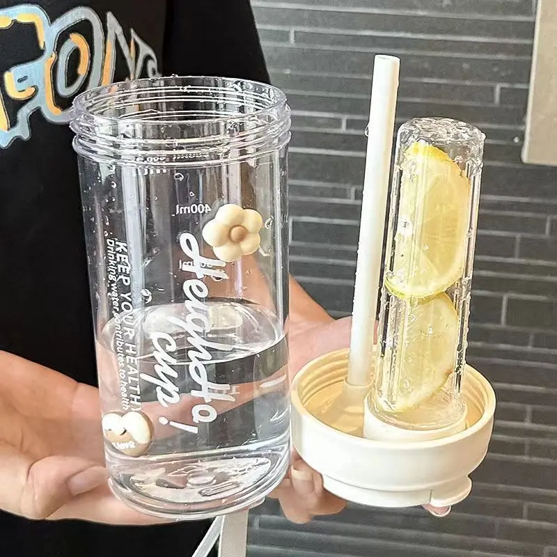 600ML Large Capacity Plastic Straw Cup, Portable Student Tea Water Bottle, Christmas Festival Drinkware for Women, Daily Use