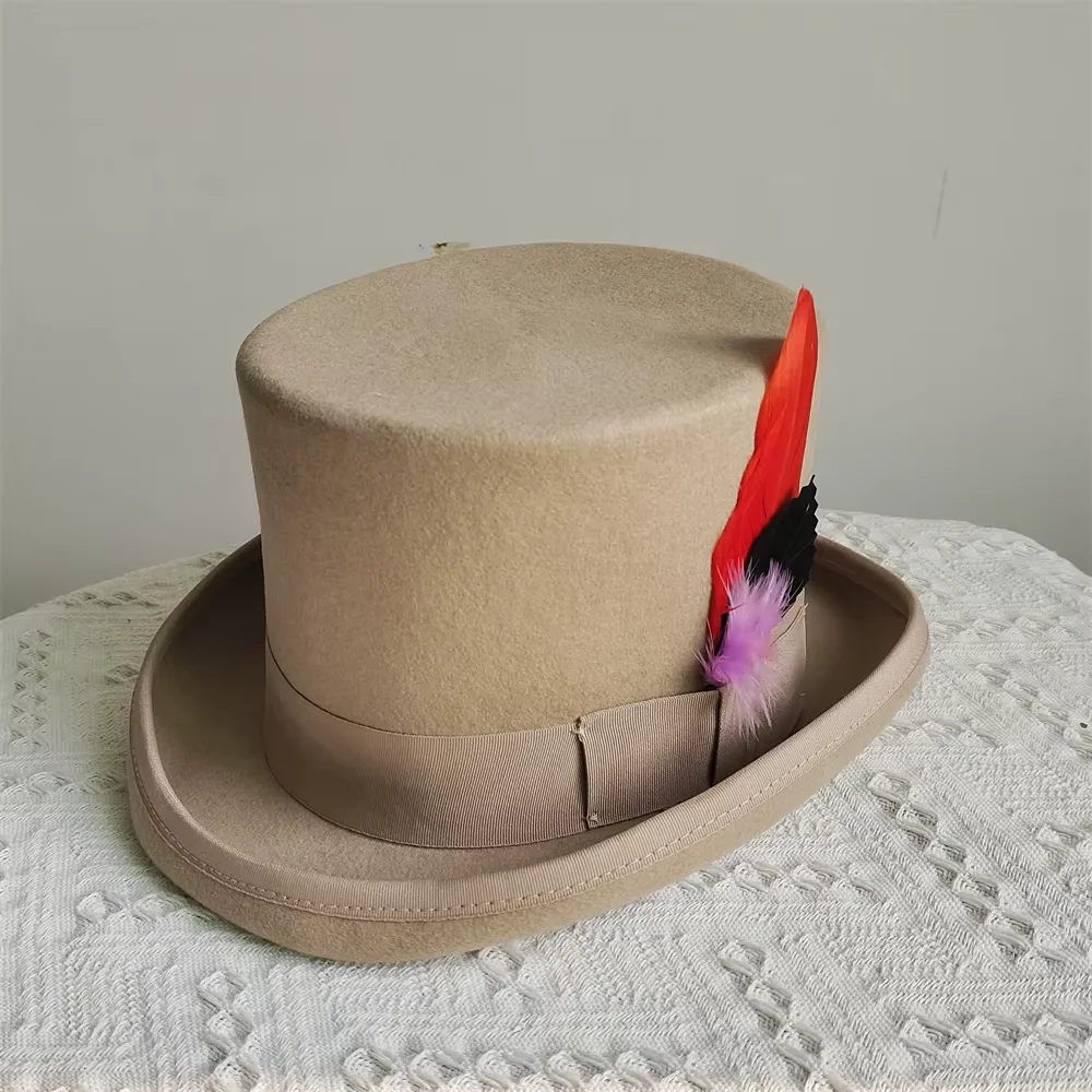 Men Hat 100% Wool Fedora Hat Unisex Top Show Gentleman Bowler Hat Black Red Magic Hat Presidential Hat Feather Accessories