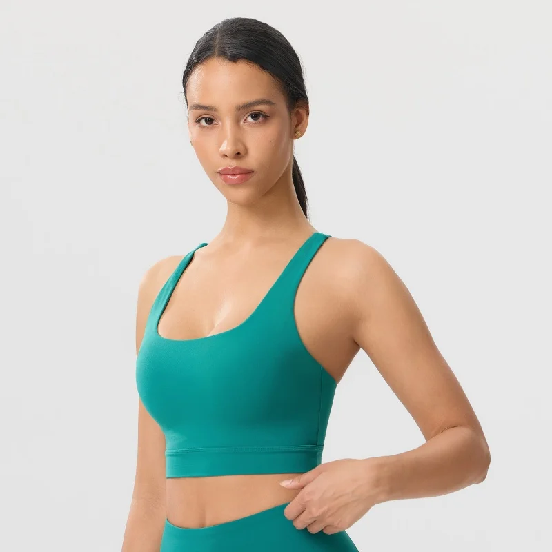 Solid Color Women Cross Back Fitness Sport Bra High Strength Tight Top Comprehensive Training Gym Yoga Underwear with Chest Pad