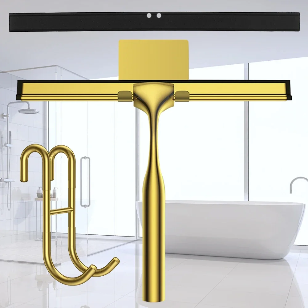 

10-дюймовый скребок для душа, оконный дворник, замена силиконового лезвия, резиновый скребок, ручка из нержавеющей стали, стеклянная дверь, S-крючок, вешалка