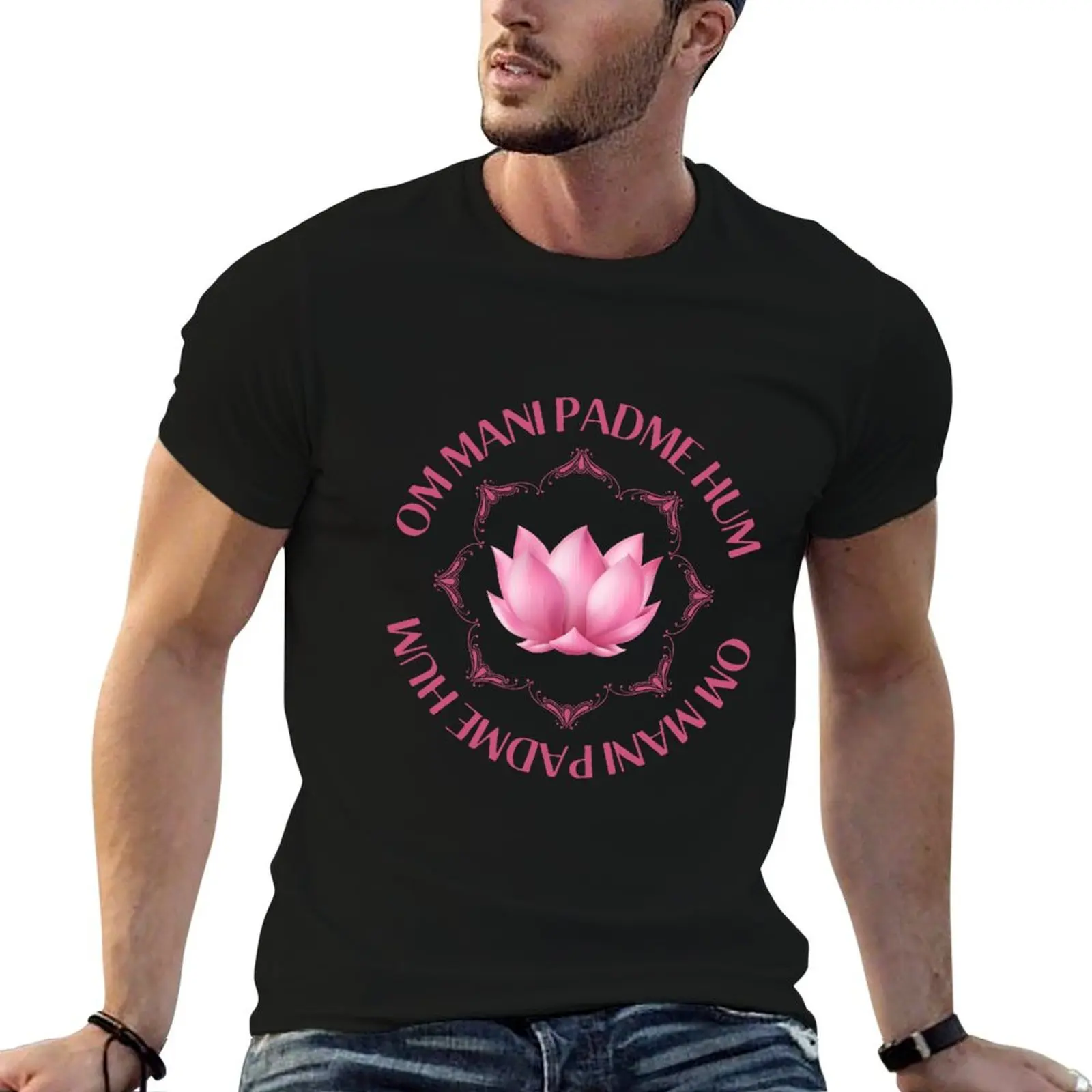 

tshirt 100% anime T-Shirt cotton t shirt Designs Padma Hum Buddha men Mani Om