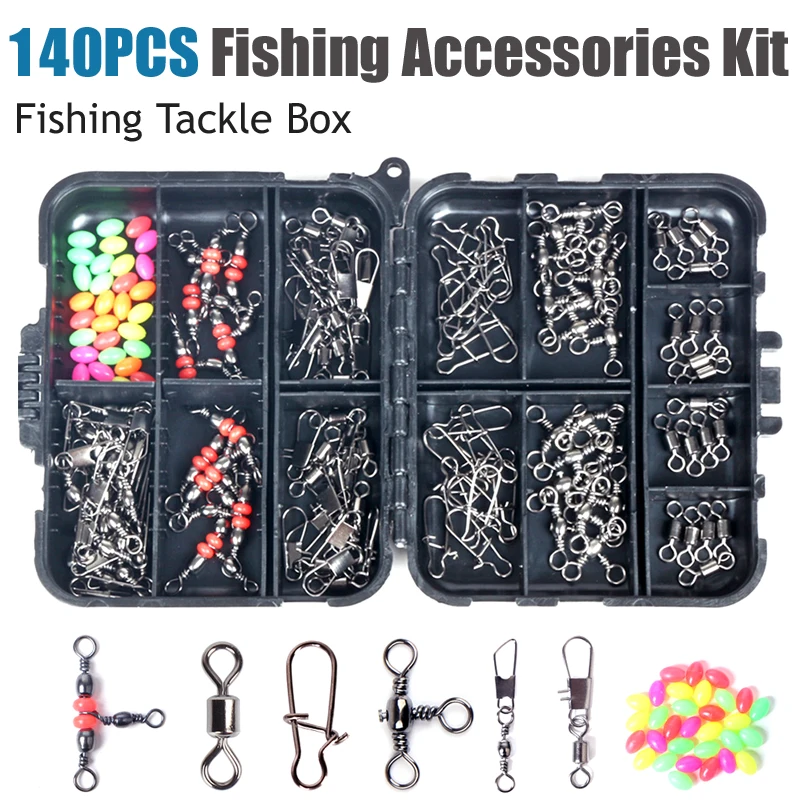 

2026 New Arrival 140Pcs Fishing Accessories Kit Fishing Swivel Snaps Triple Swivel Connectors And Barrel Snap Clips Fishing Set