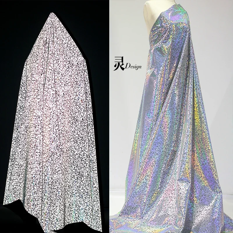 

Silver Noctilucent Reflective Fabric Laser Gradient Dazzling Shiny Background Clothing Design Diy Sewing By The Meter Wholesale