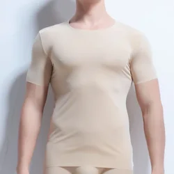 Man Undershirt Ultra-thin Ice Silk Transparent Short Sleeve T-shirts Male Breathable Tops Tee Stretch Tracksuit Tops Plus Size