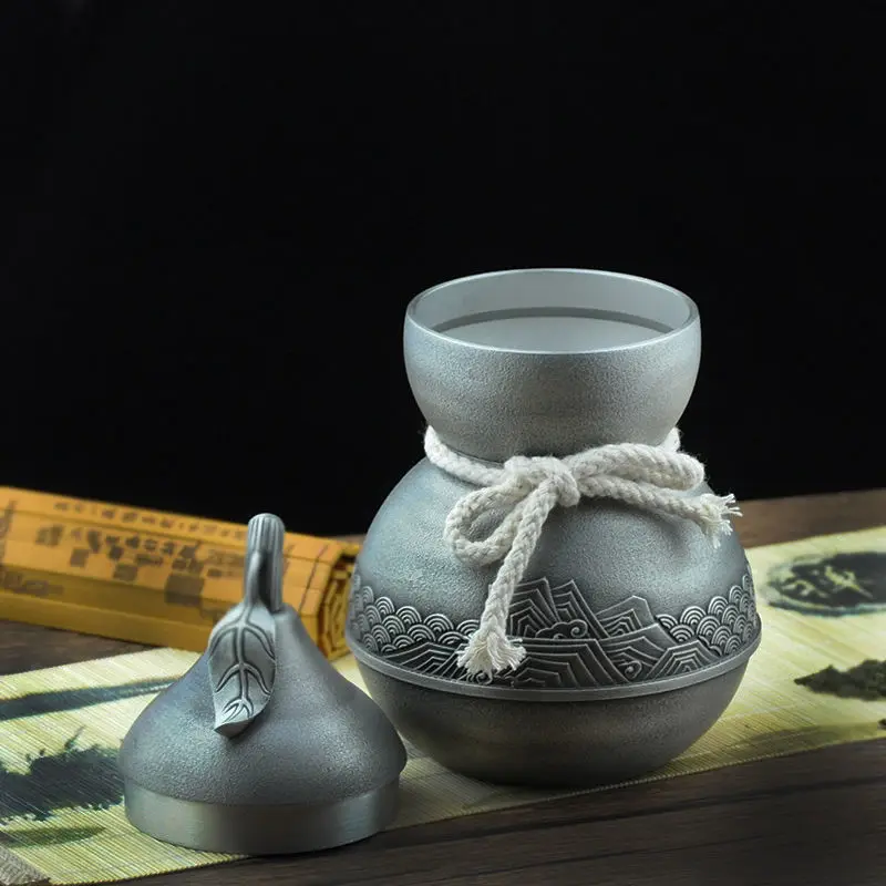 Tin tea can gourd Ruyi, pure tin can sealed moisture-proof storage tea can, Chinese retro Father's Day Teachers' Day gifts