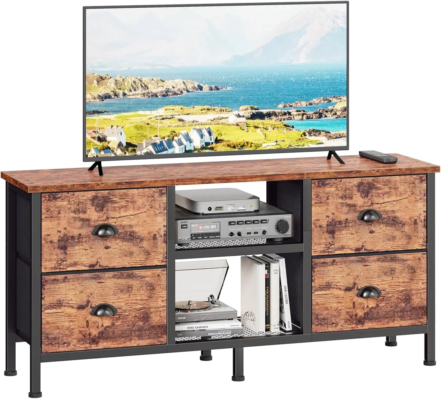 

TV Stand Dresser with 4 Drawers, Small TV Console Table with Open Shelf,Entertainment Center for 50" TV, for Bedroom,Living Room