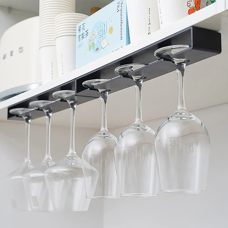 Kitchen Cabinet Free Punching Holder Wine Glass Rack Multi-Function Classification Stemware Cup organizer Hanging Holder shelf