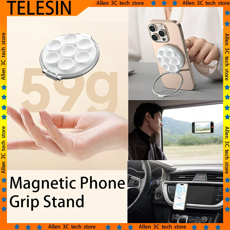 NEW TELESIN Magnetic Phone Grip Stand Suction Cup Hands-Free Mirror Multifunction Phone Holder Fill Light For iPhone