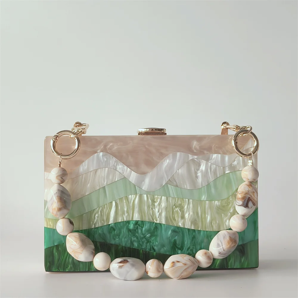 

Wave Striped Luxury Design Wedding Clutch Bag Handbag Women Shoulder Female Party Acrylic Evening Clutch Bag Purse Sac A Main