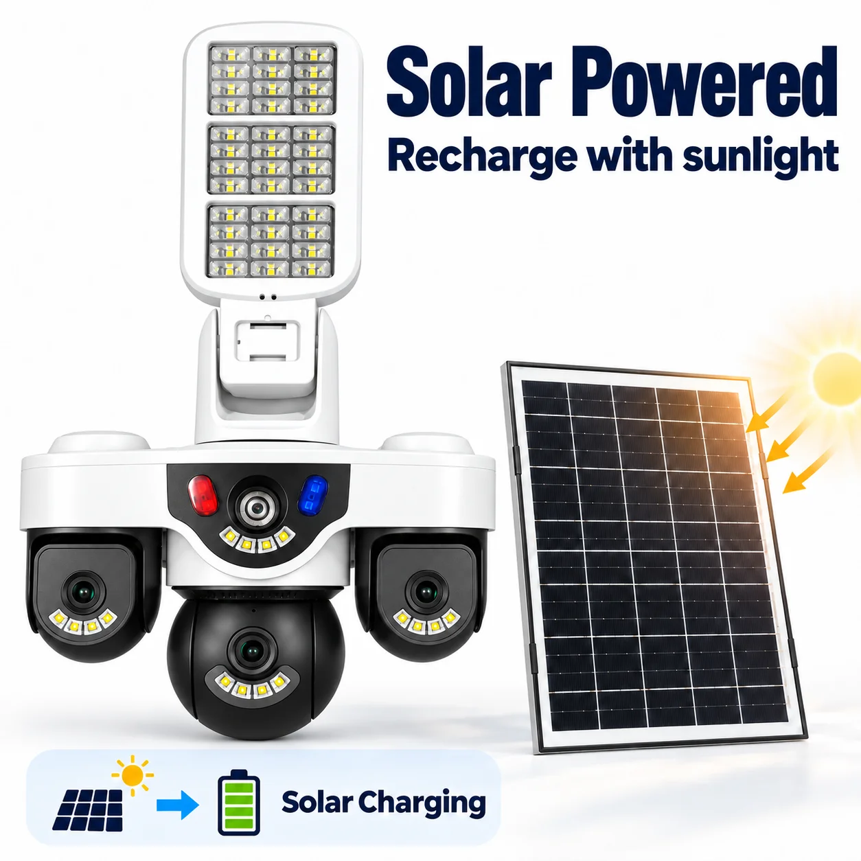 15MP 3‑Lens AOV 4G Solar Security Camera  3‑Screen Simultaneous Monitoring Red‑Blue Strobe Alarm Outdoor PTZ Surveillance Cam
