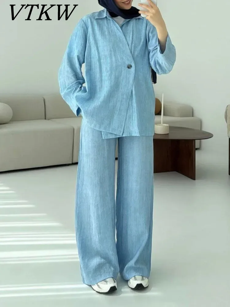 

VTKW Solid Color One Button Versatile Design Sense 2025 Spring New Women's Blazer Loose High-quality Pants Two-piece Set