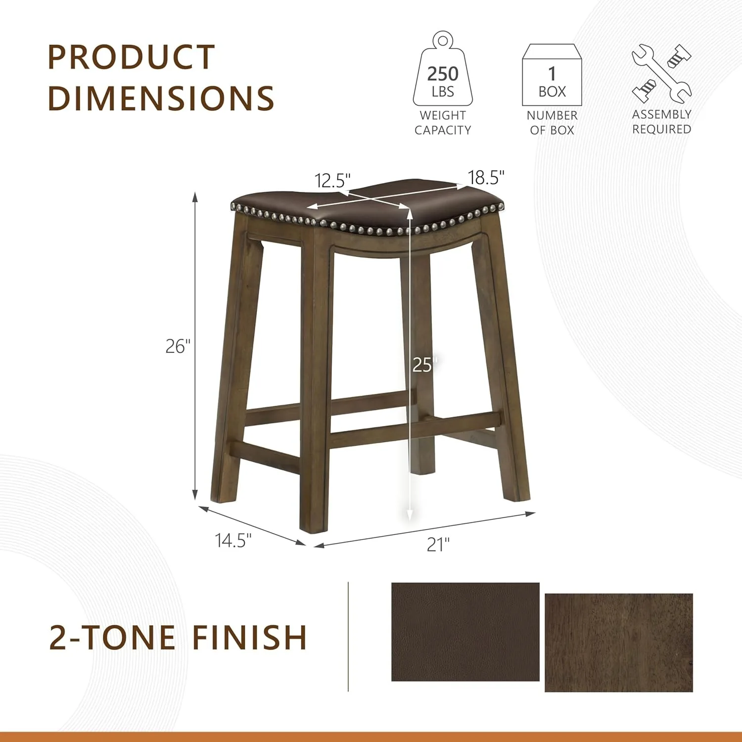 Solid Wood Counter Stool - Kitchen Dining Saddle Seat Stool, Armless Counter Height Chair for Bar Island Breakfast Nook