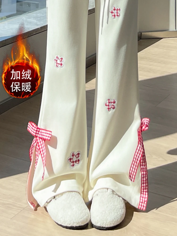 女性秋冬新作蝶結びマイクロフレアロングパンツハイウエストスリムデザインセンスドレープカジュアルパンツ