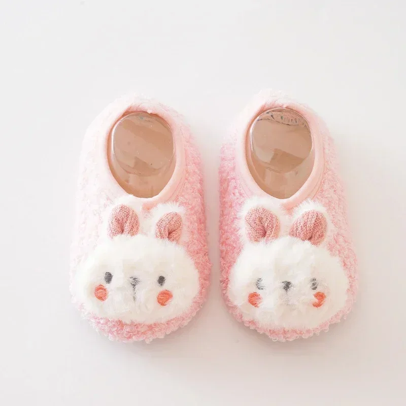 Cute Cartoon Rabbit Kids Shoes Toddler Plush Floor Sock Winter Warm Boy Girl Children Soft Anti-slip Walking Shoes Indoor Shoes