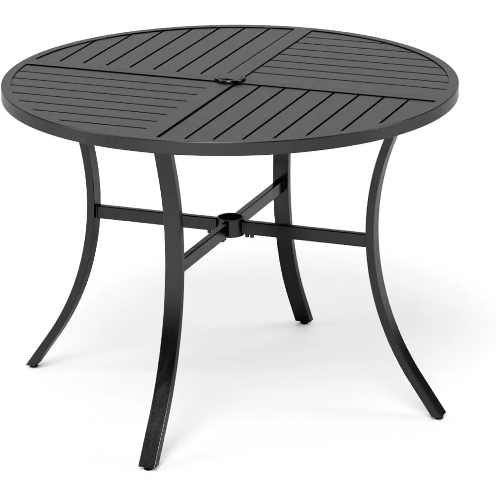 

Outdoor Patio Round Dining Table, 42"x 42" Metal Slatted Round Tabletop with Adjustable Umbrella Hole for Deck Lawn Garden Backy