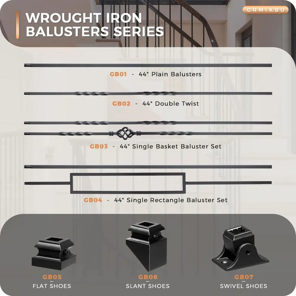 Conjunto de 12 balaústres de deck de ferro, 44 polegadas de altura, design simples