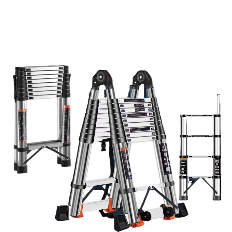 Portable Stainless Steel Telescoping Ladder for Home Use A-Frame Folding Ladder Thickened Multi-Functional Bamboo Joint