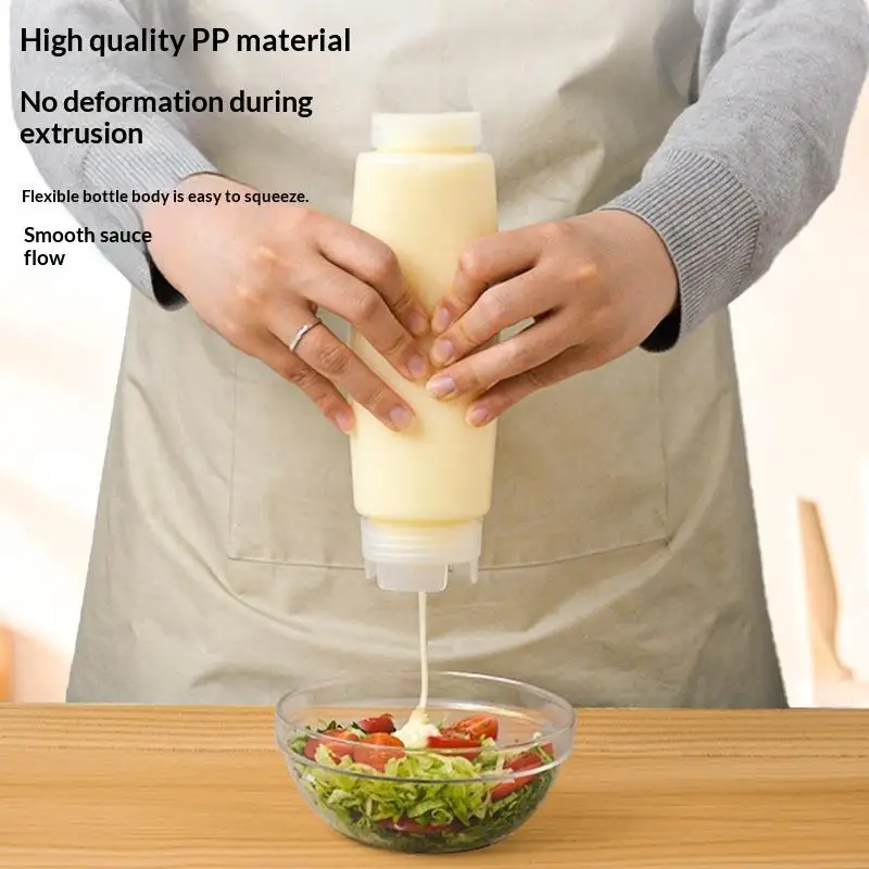 Plastic Squeeze Sauce Bottles Inverted Dual Opening Leak Proof Easy Clean Reusable Jars for Home Kitchen Picnic Salad Dressing