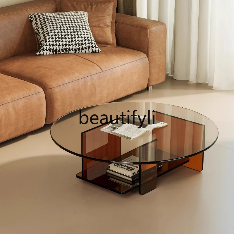 

Round coffee table living room home new light luxury tea table acrylic glass tea table modern