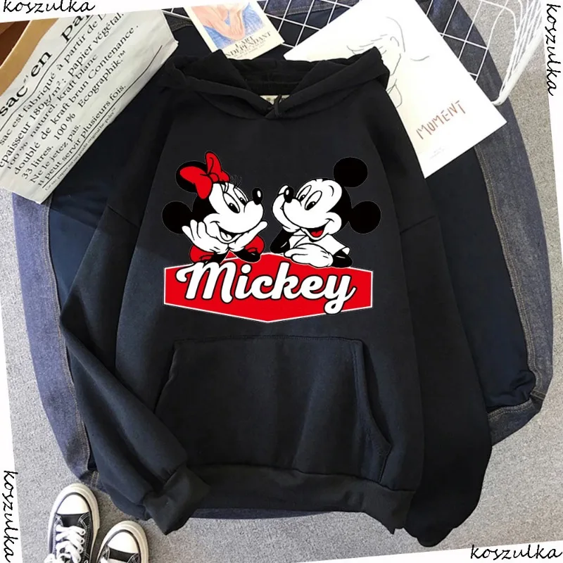 Disney Mickey Minnie Mouse Cartoon Anime Women Pullover Spring Autumn Men Oversized Hoodie Casual Couple Sweatshirt Clothes Tops