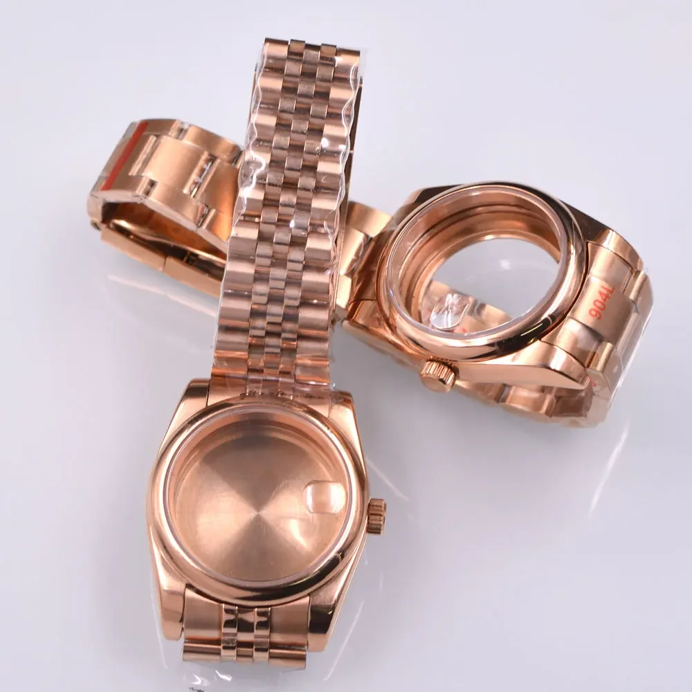 36/39mm Watch Case Rose Gold Bracelet Strap 28.5mm Dial Polished Watch Accessories for Datejust NH35 NH36 Mechanical Movement