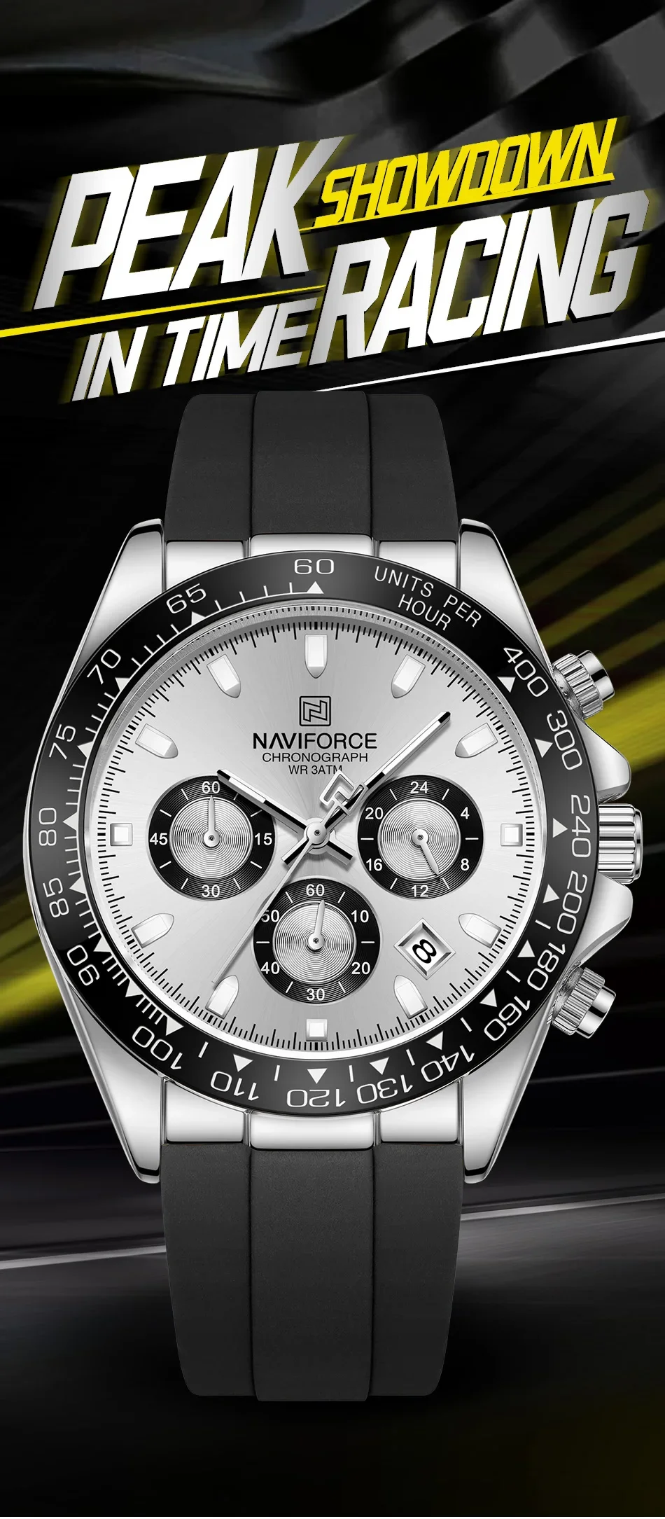 NAVIFORCE NF8054 Originaluhren für Herren, Silikonarmband, lässige Sport-Chronographen-Armbanduhr mit Leuchtfunktion – Detail 1