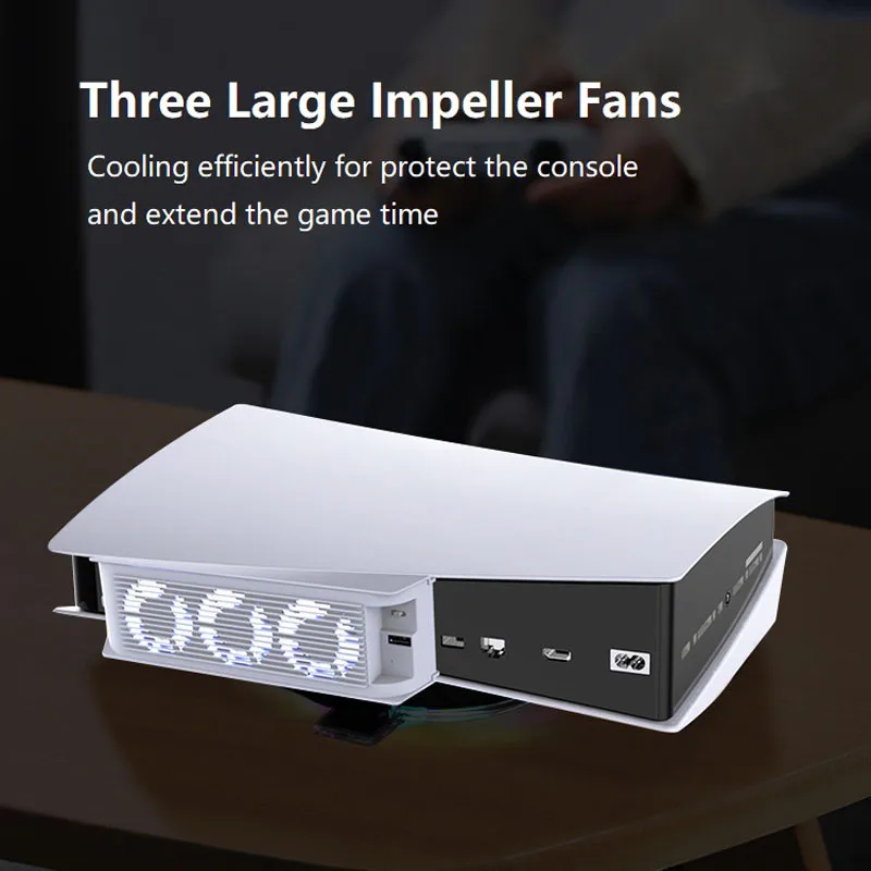 Powkiddy LED Cooling Fan for Sony PS5 Game Consoles with USB Charging Easy Installation for Playstation 5 Console Cooling Cooler