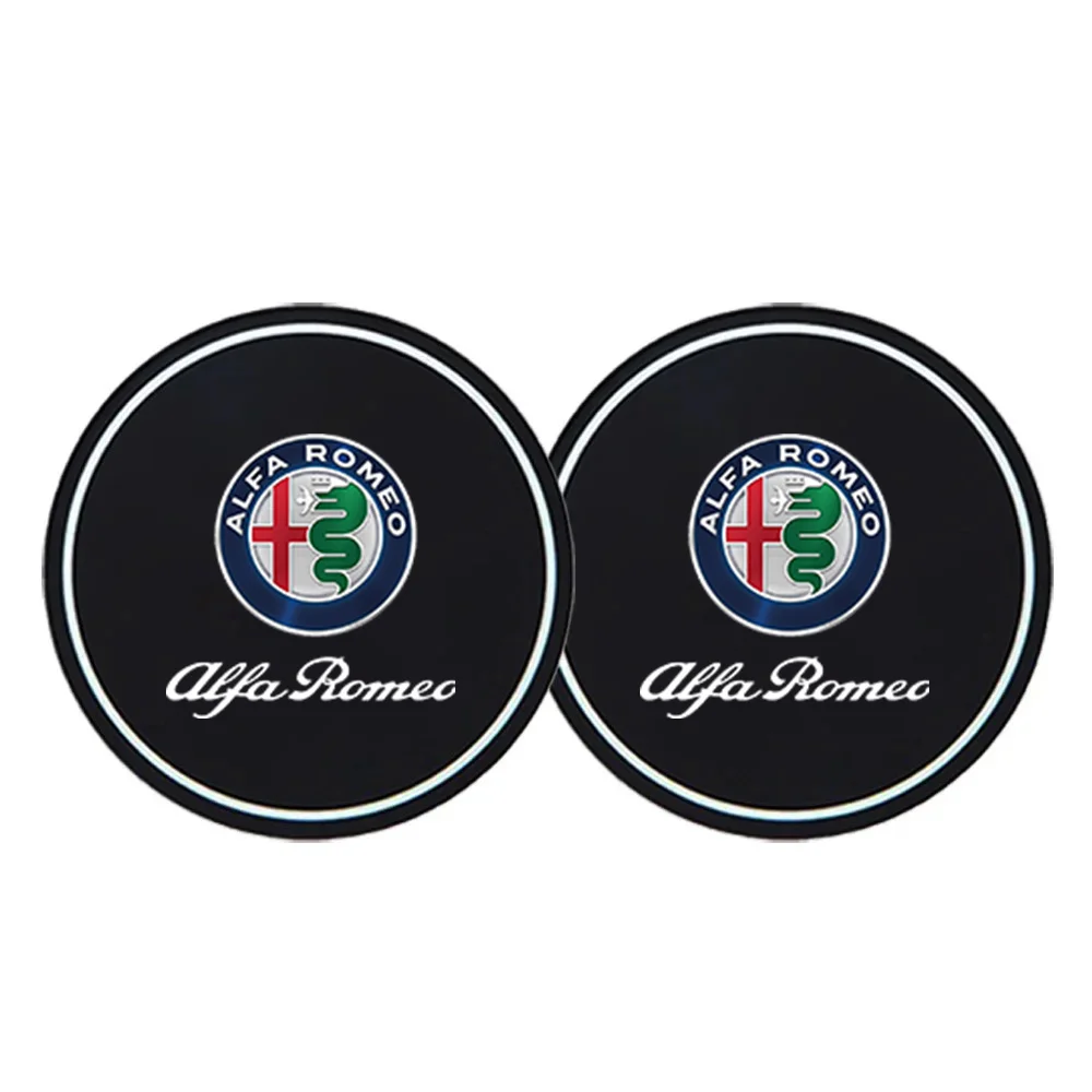 2Pcs Car Coasters Water Cup Slots Non-Slip Mat Waterproof Drink Pad For Alfa Romeo Giulia Stelvio Giulietta Mito Tonale Disco