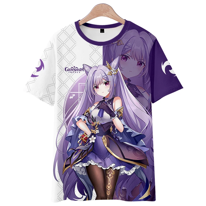 Camiseta de manga corta de Genshin Impact para hombre, camisa de anime con estampado de dibujos animados, keliesher, Ganyu, Top de moda