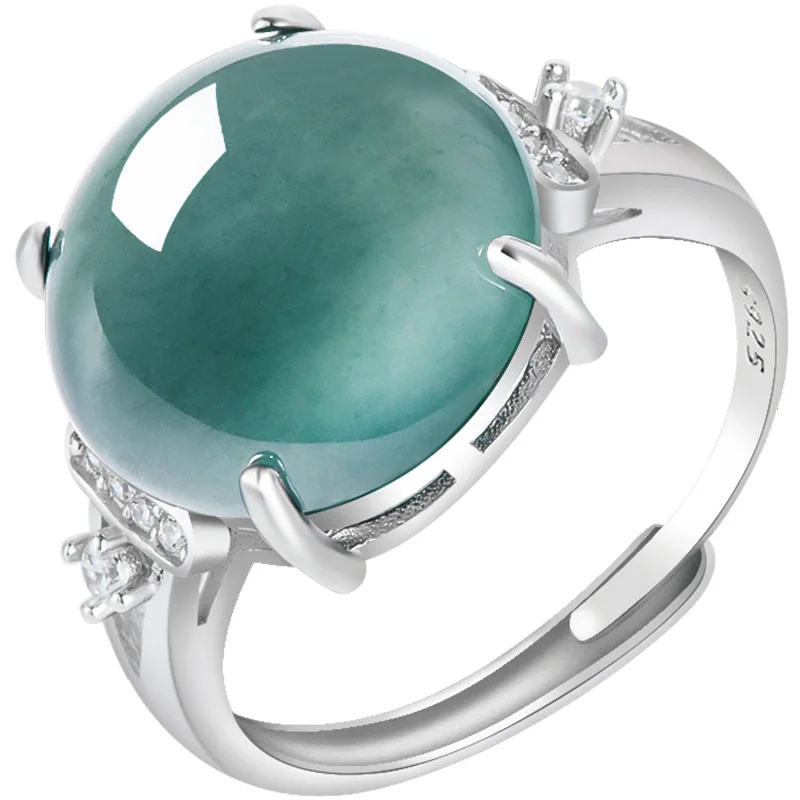 

Blue Myanmar Jadeite Rings Gifts for Women Natural Burmese Jade Stone Talismans Carved Gemstone Adjustable Ring 925 Silver