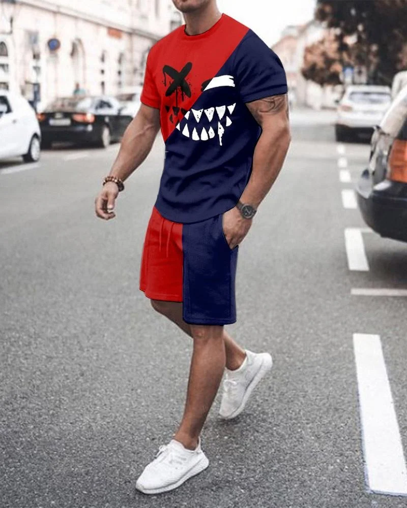

Summer men's hot-selling trend fashion 3D printing men's suit breathable and comfortable men's crew neck T-shirt casual suit