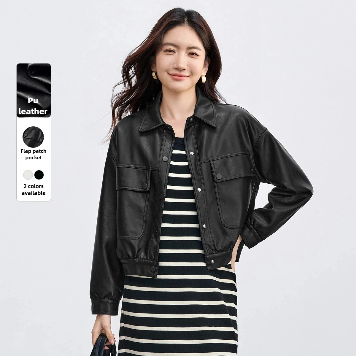 

SENTUBILA куртка из искусственной кожи, женская осенняя темпераментная короткая куртка, свободная верхняя одежда с заниженными плечами, женская одежда W53GA3041