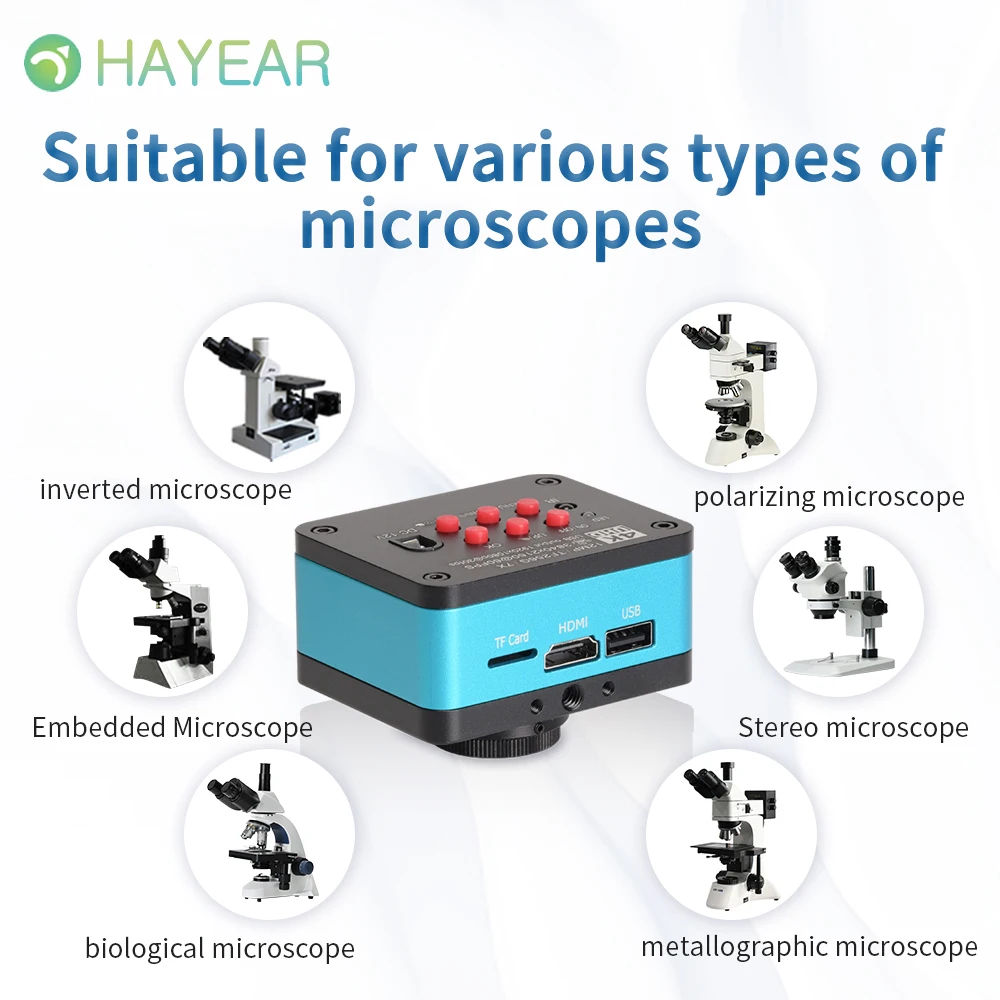 Câmera de microscópio digital HAYEAR 4K C Mount 60FPS HDMI Vídeo eletrônico industrial compatível com Windows/Mac/Linux