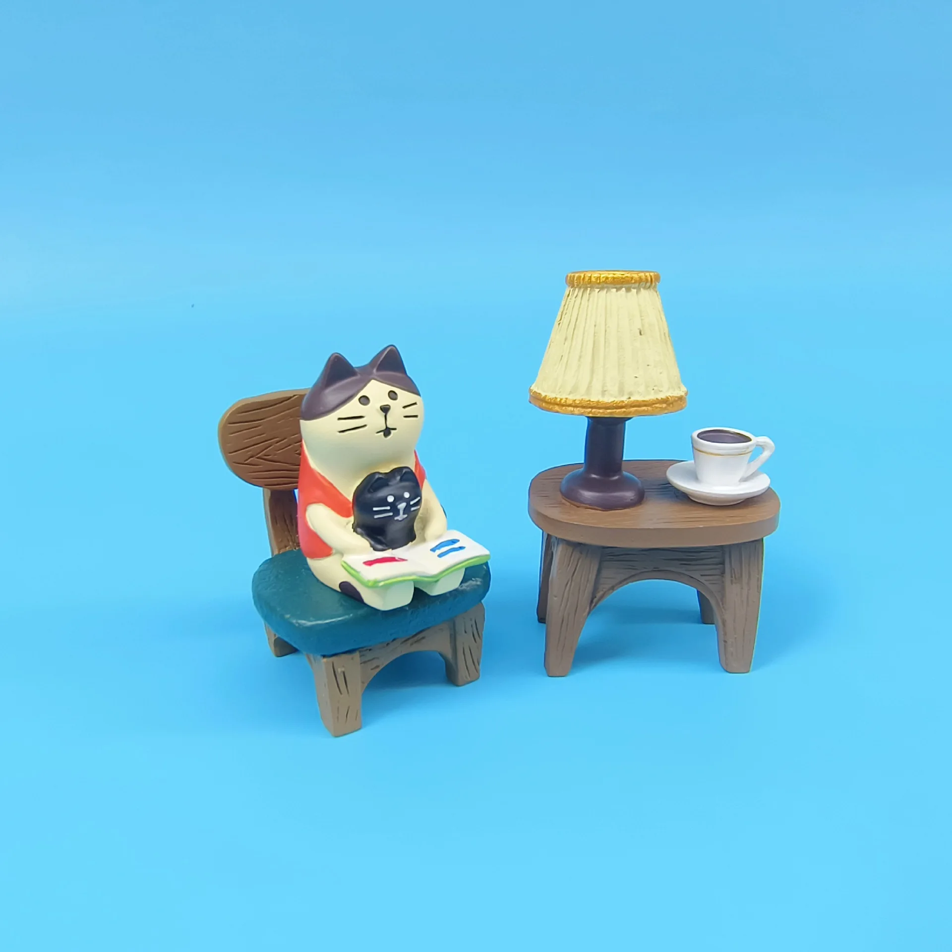 Estatua de Resina Oriental de Gato y Sapo, Pequeña Lámpara de Escritorio Decorativa, Adorable Decoración de Mesa para el Hogar, Regalo para Graduados