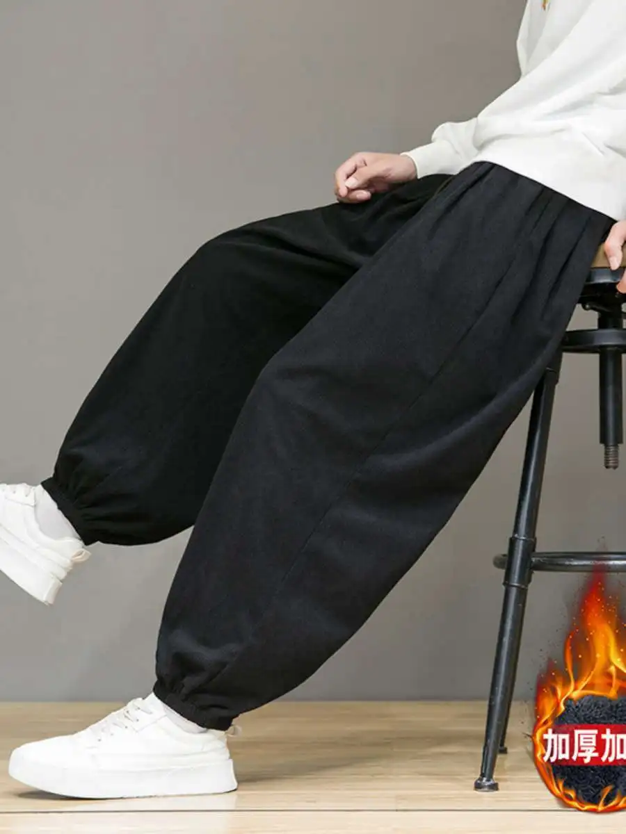 

Новые мужские утепленные вельветовые брюки свободного кроя с флисовой подкладкой, в стиле ретро, для зимы и осени, модные повседневные свободные брюки