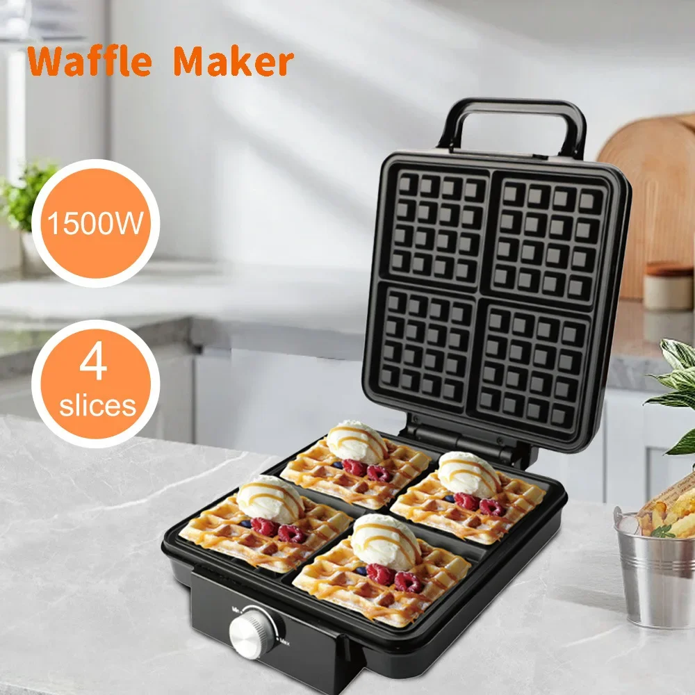 220V Fully Automatic 1500W Double-sided Heating Four-piece Waffle Machine, Breakfast Kitchen Sandwich Machine, Electric Cake Pan