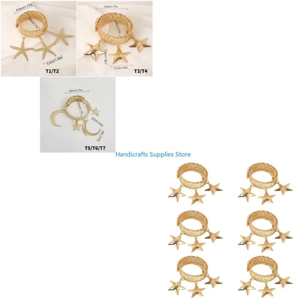 R1WA 6Pcs Curtain Tieback Modern Star Moon Curtain Tie Adjustable Curtain Holder