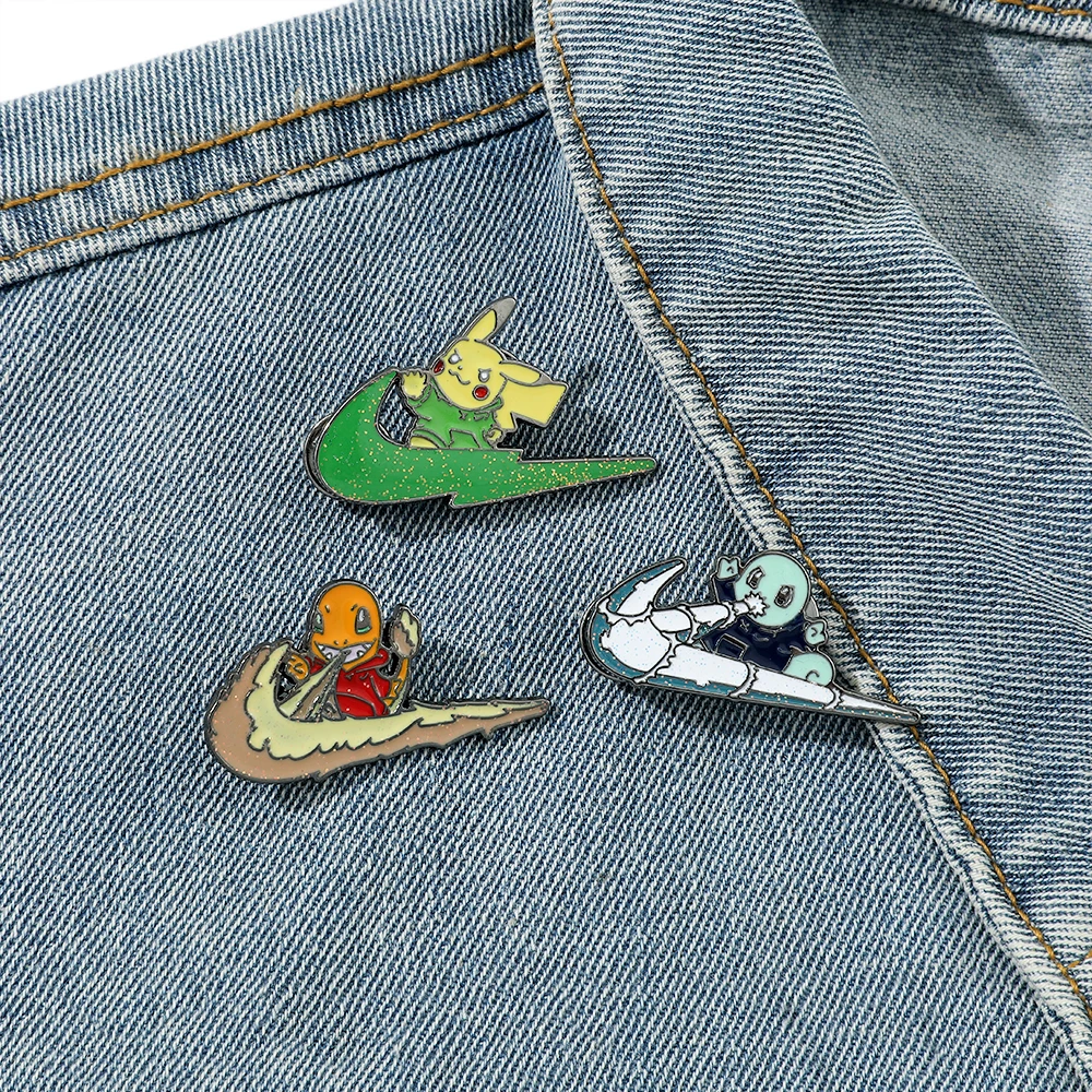 Anime Figures Pokemon Brooches Charizard Pikachu Bulbasaur Metal Enamel Brooch Lapel Pin Backpack Badge Kids Gift Cosplay