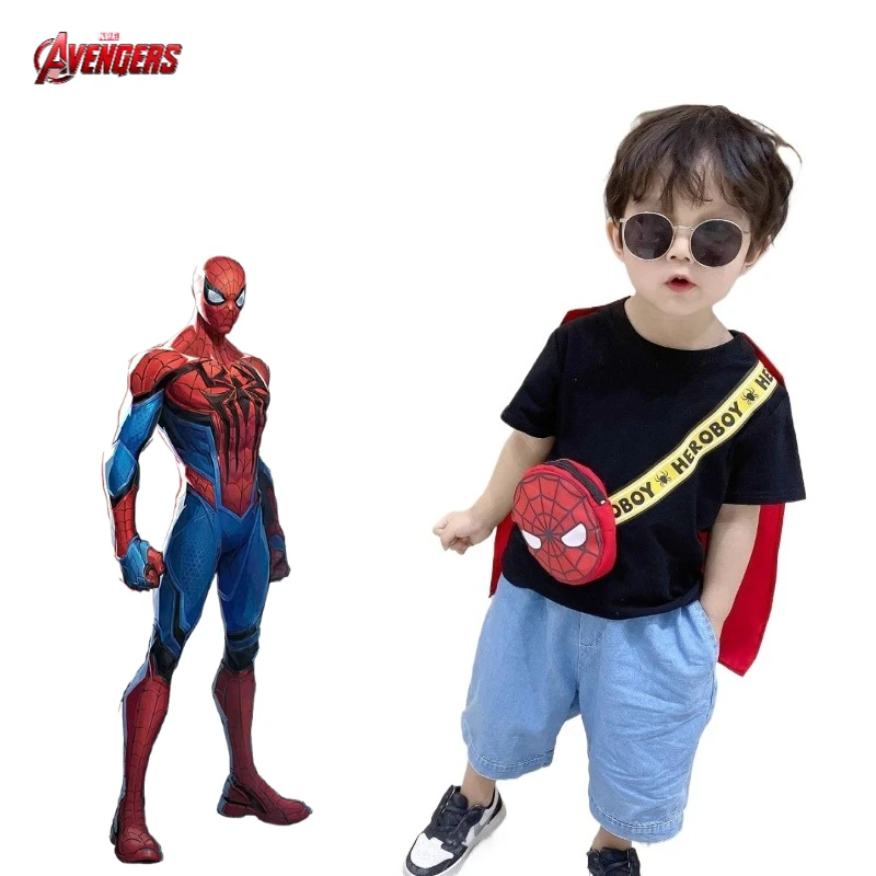 

Marvel Spiderman Cartoon Anime Children's T-shirt Creative Personality Male Summer Short sleeved Cloak Dress up COS Gift