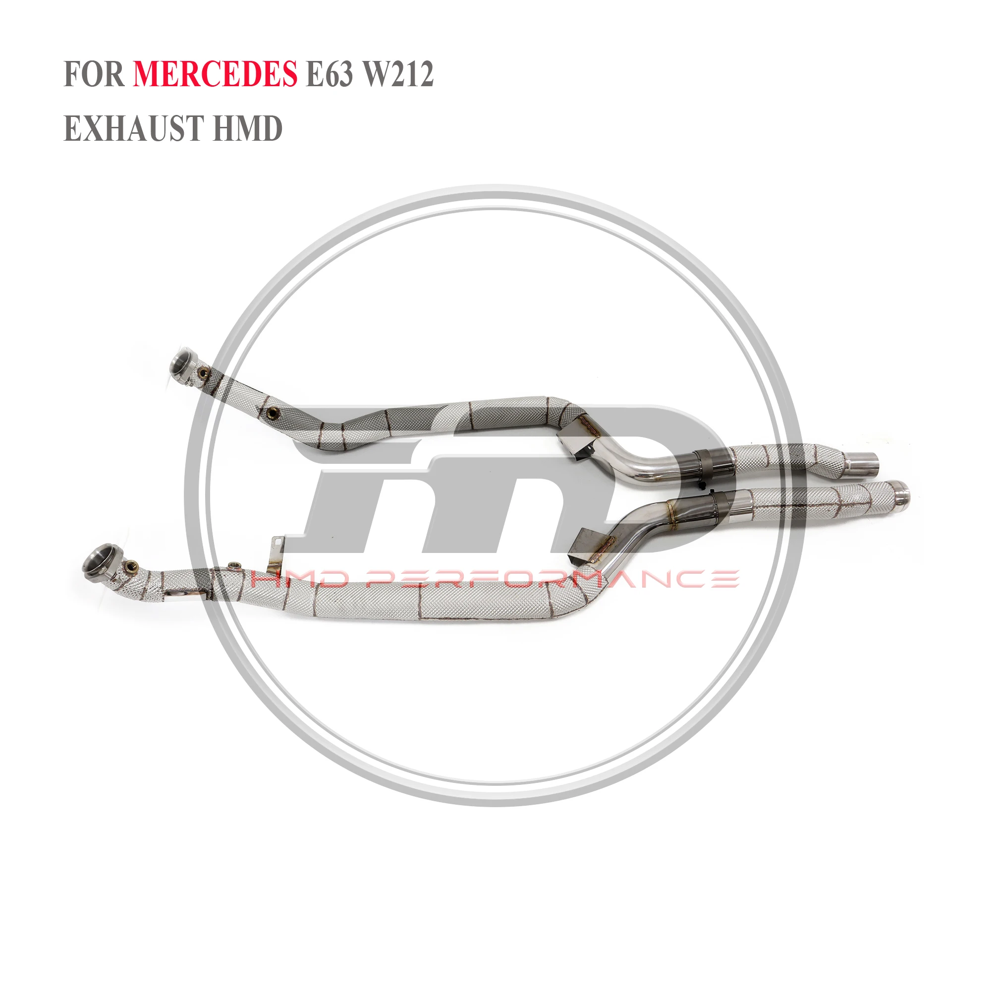 HMD 뜨거운 판매 스테인레스 스틸 배기 시스템 열 차폐 장치가있는 메르세데스 벤츠 AMG E63 W212 용 고 유량 성능 다운 파이프