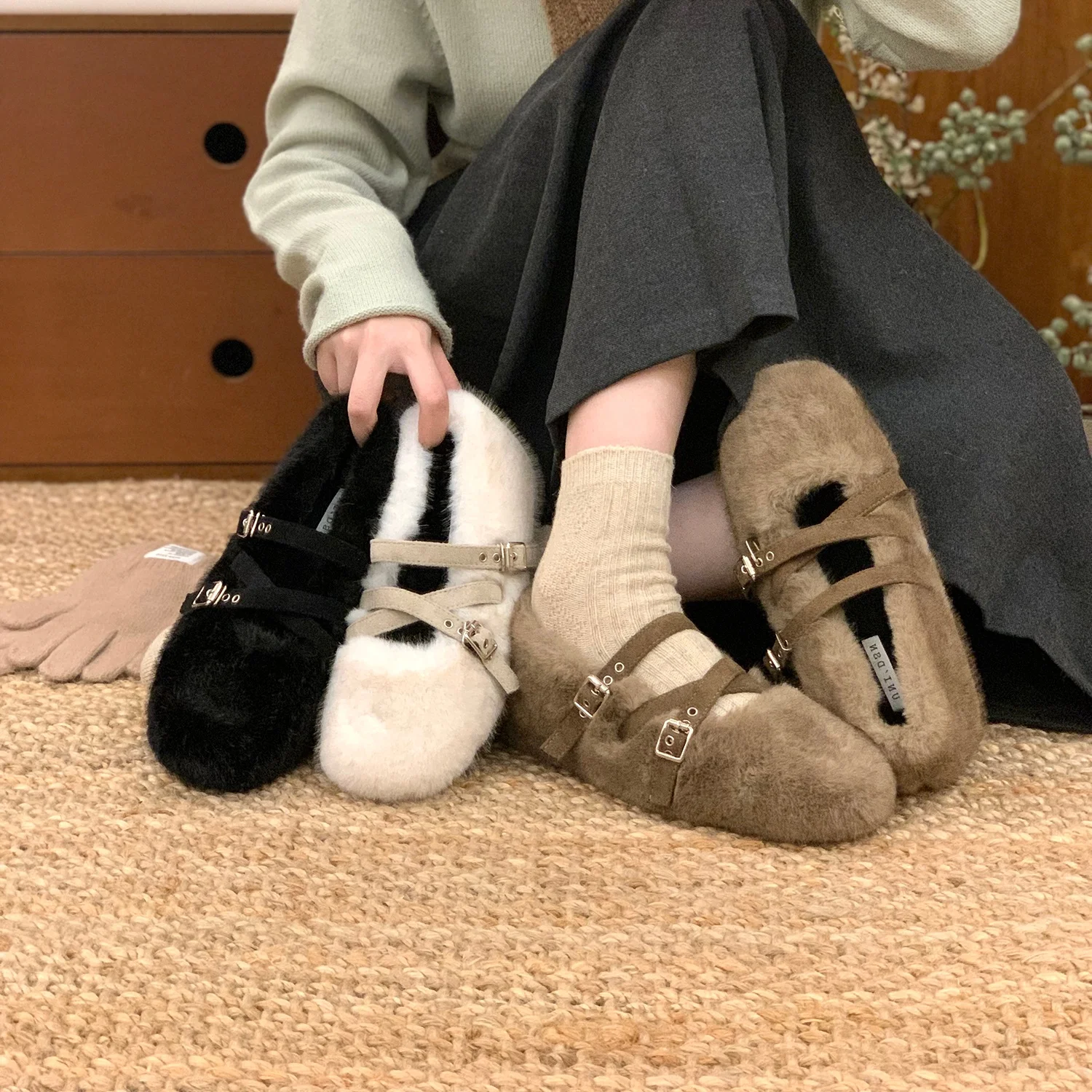 靴女性-2026-身長を伸ばす-秋-モディス-バレエシューズ-クロッグ-プラットフォーム-女性用履物-ローファー-ファー-新作-秋-かわいい-バレリーナシューズ