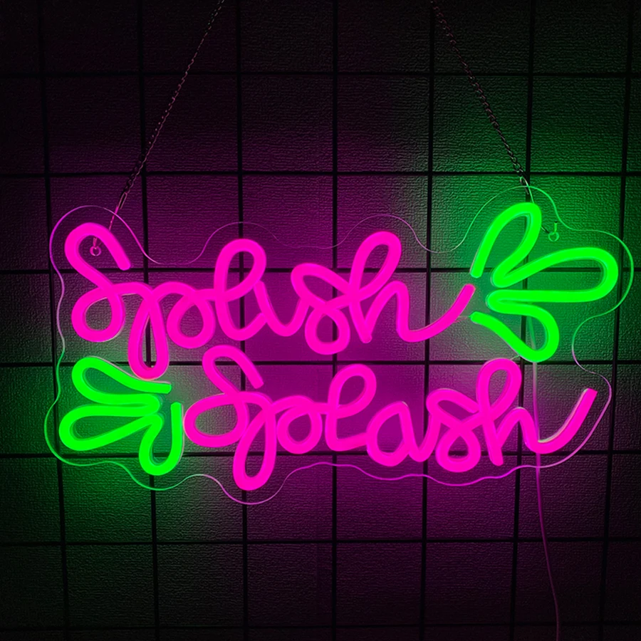 Splash Splash Neon Sign For Wall Decor,Light Up Sign For Pool Party Decor,Bathroom,Summer Party,Festival Gift For Friends,Family
