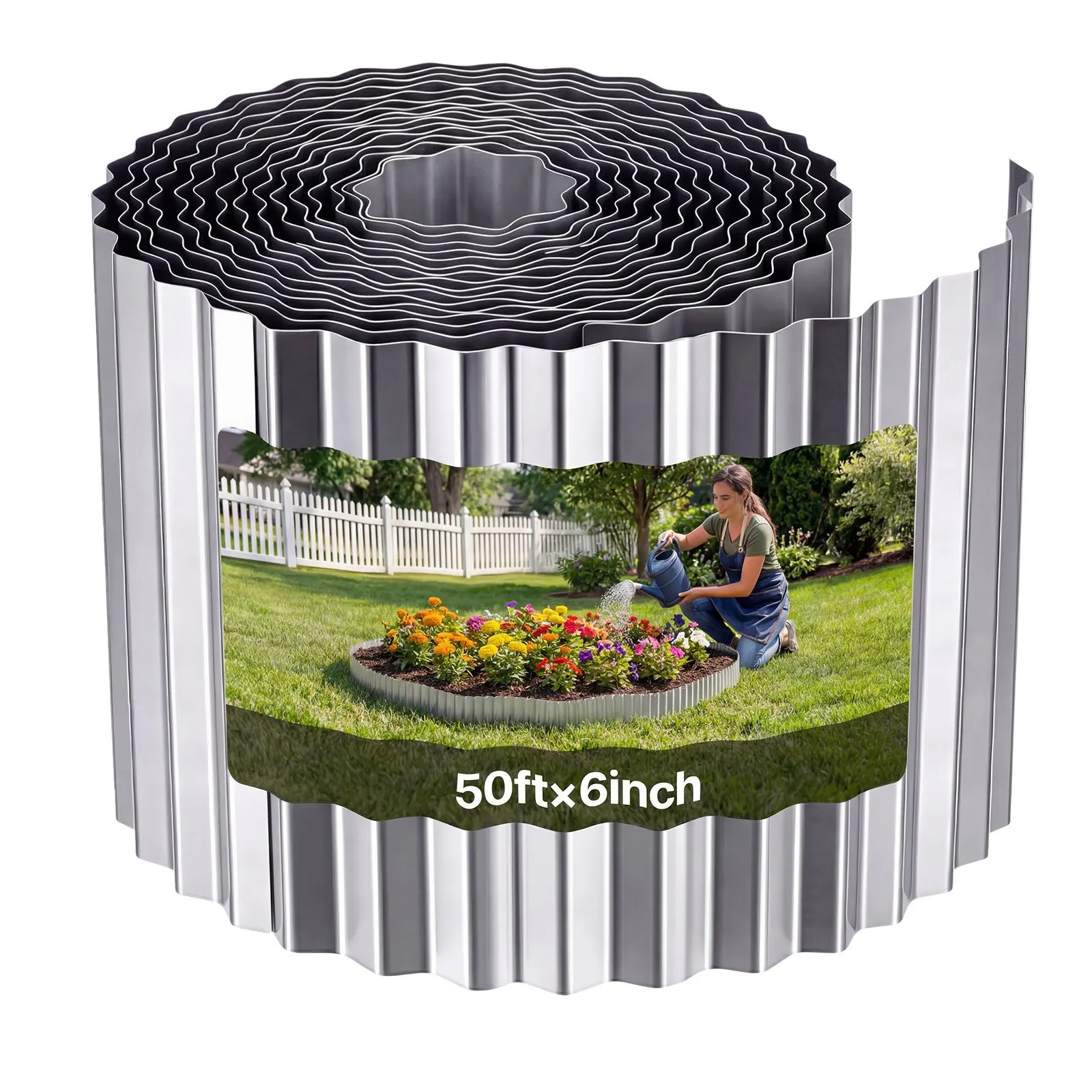 

Galvanized Steel Landscape Edging, 50 ft x 6 in Metal Edging for Landscaping with Gloves, Easy-to-Install Bendable Metal Stri