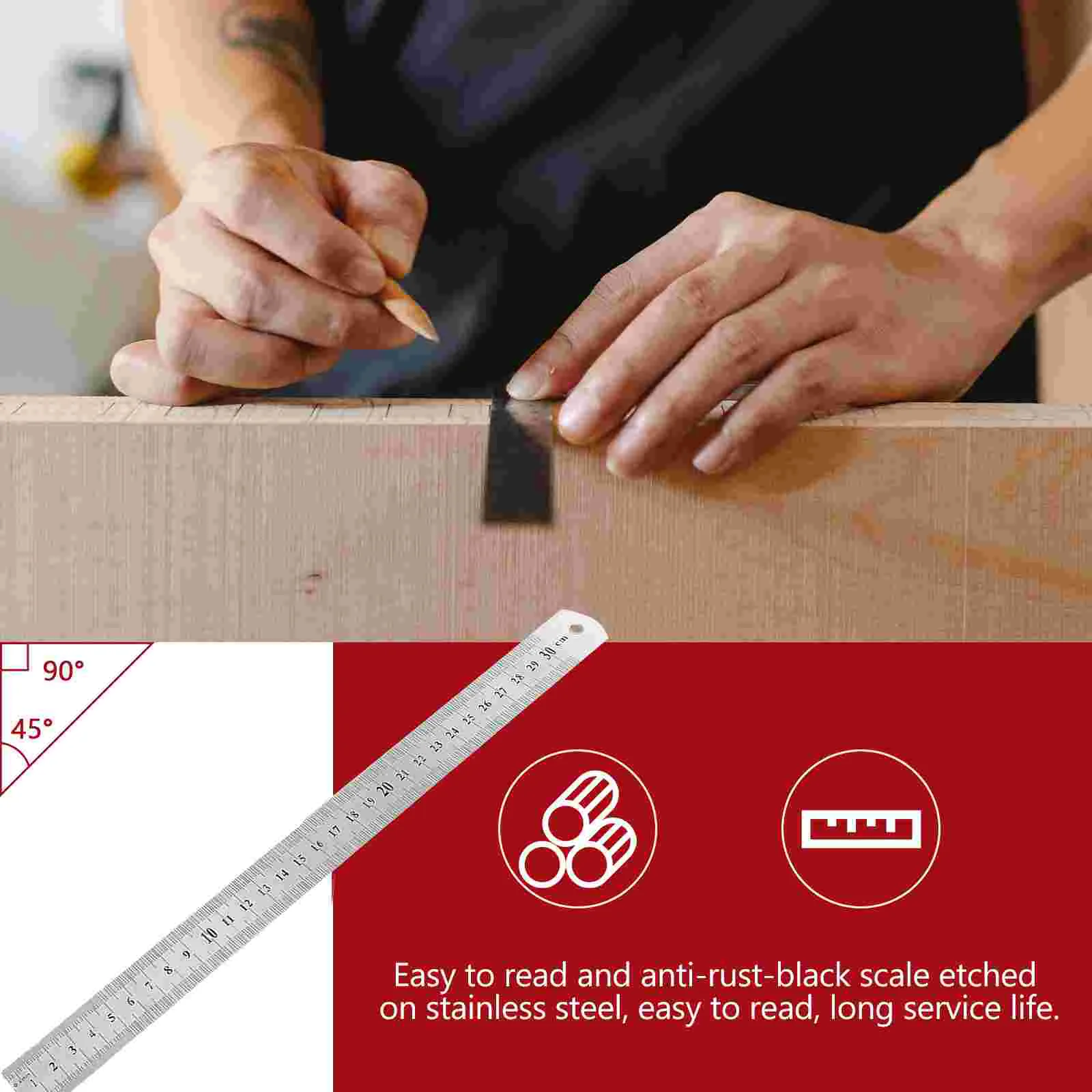 Metal Scale Stainless Steel Ruler Metal Ruler for Engineering School Office Drawing Hand Tool Office Supplies20cm/30cm/40cm